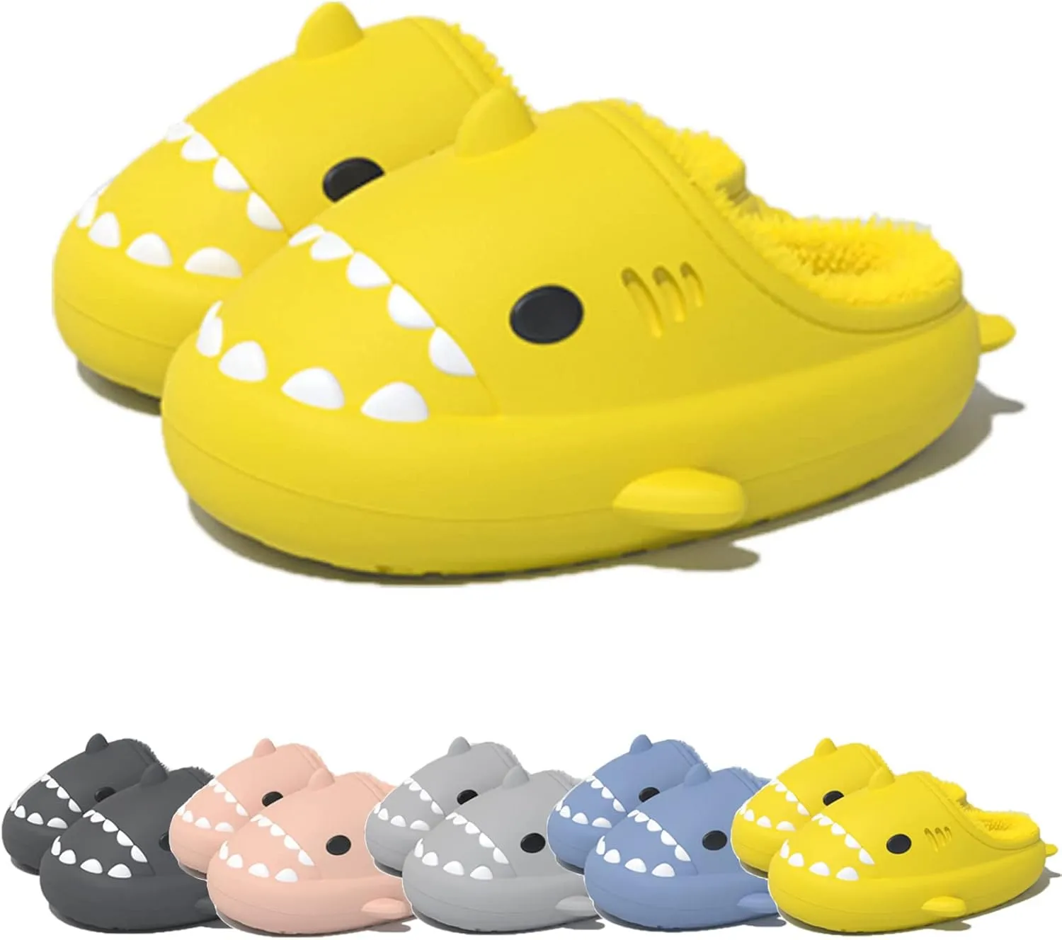 Winter Cloud Slides Shark Slippers Adults Cartoon Fuzzy Slippers Nonslip Soft Comfy Home Slippers (Yellow,8,9,Men,7.5,8,Women,Medium)