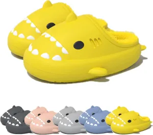 Winter Cloud Slides Shark Slippers Adults Cartoon Fuzzy Slippers Nonslip Soft Comfy Home Slippers (Yellow,8,9,Men,7.5,8,Women,Medium)