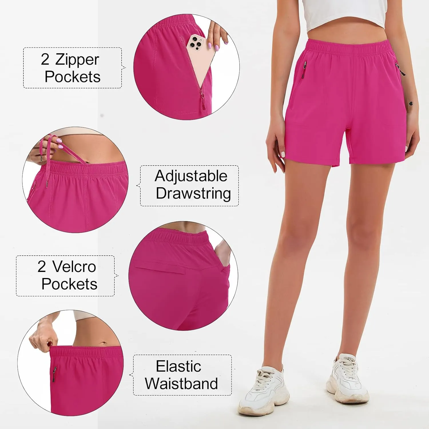 Women's 5" 7" Hiking Cargo Shorts Quick Dry Lightweight Athletic Outdoor Shorts for Workout with Zipper Pockets