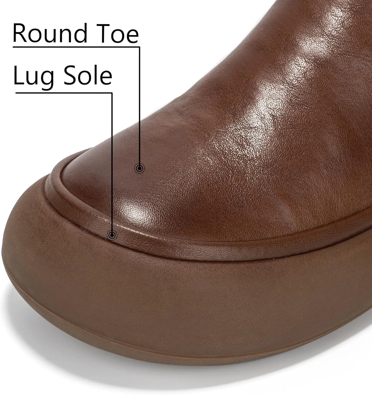 Women's Chelsea Boots Fashion Lug Sole Chunky Platform Heel Slip On Elastic Wide Ankle Booties, Genuine Leather Round Toe Pull On Cowgirl Short Boots