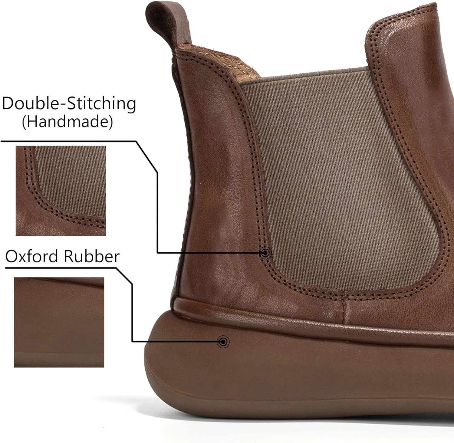 Women's Chelsea Boots Fashion Lug Sole Chunky Platform Heel Slip On Elastic Wide Ankle Booties, Genuine Leather Round Toe Pull On Cowgirl Short Boots