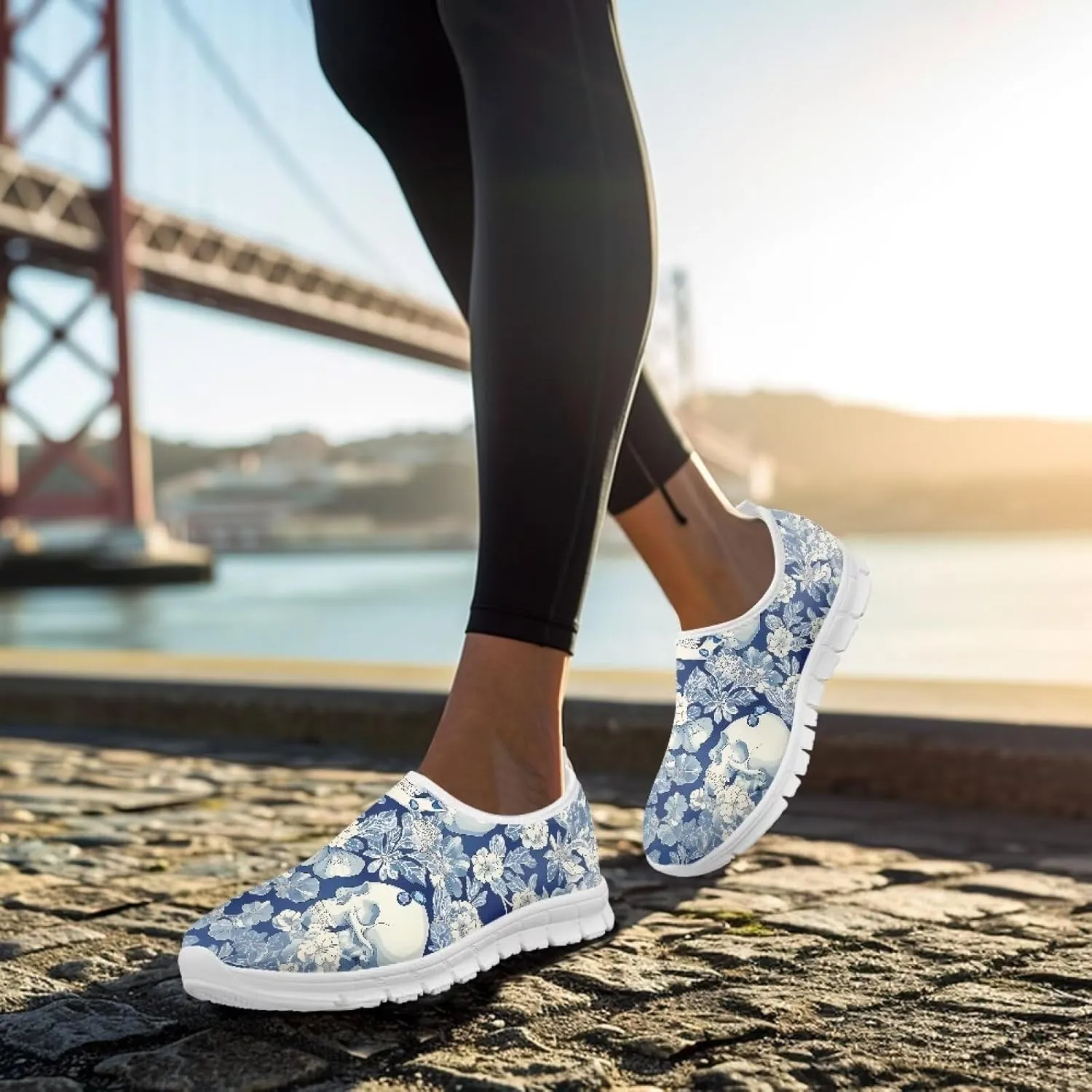 Women's Floral Print Sneaker Casual Low-Top Comfortable Outdoor Shoes Breathable Slip On Anti-Skid Tennis Sneaker for Ladies US 5.5-11.5