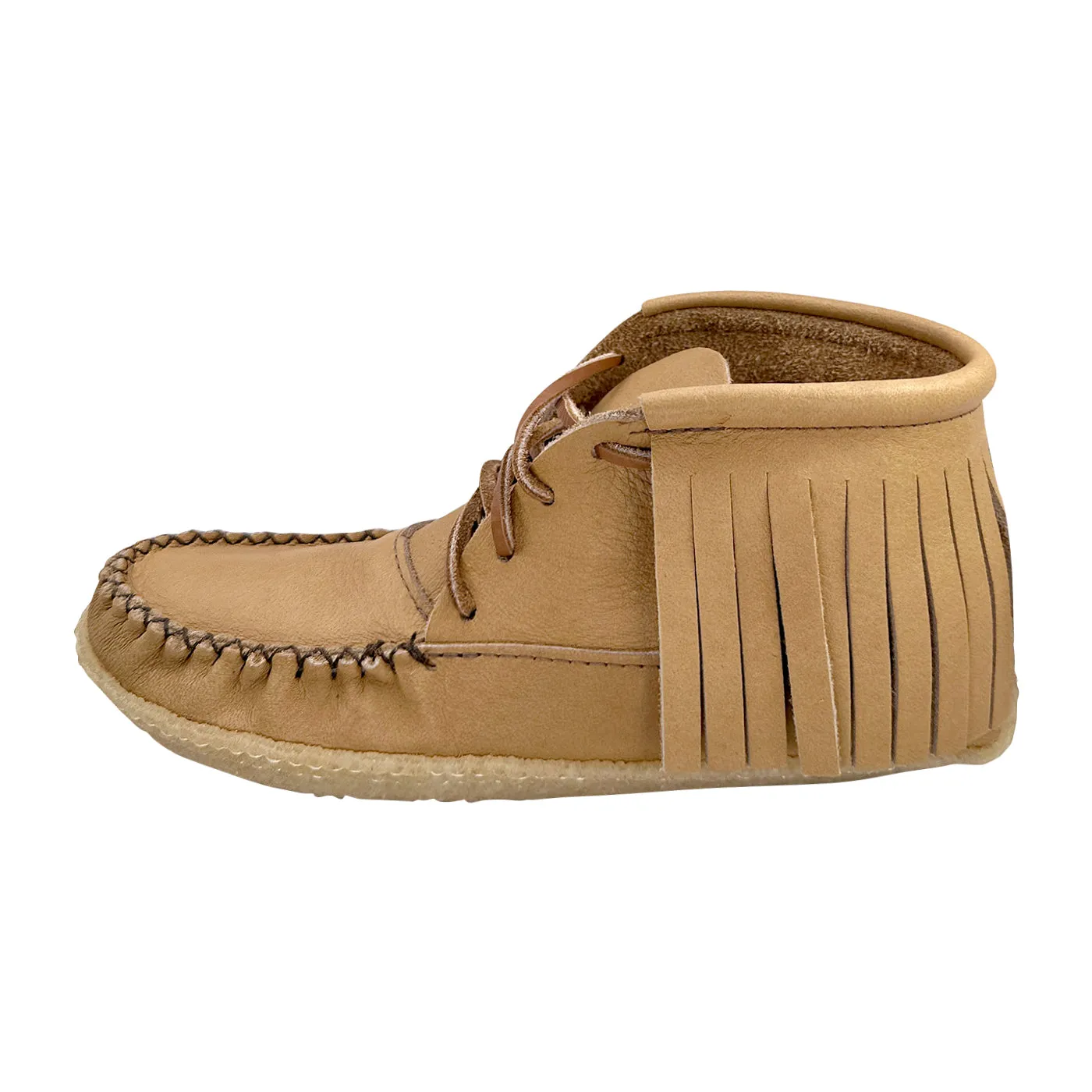 Women’s Fringed Crepe Sole Moose Hide Moccasin Boots