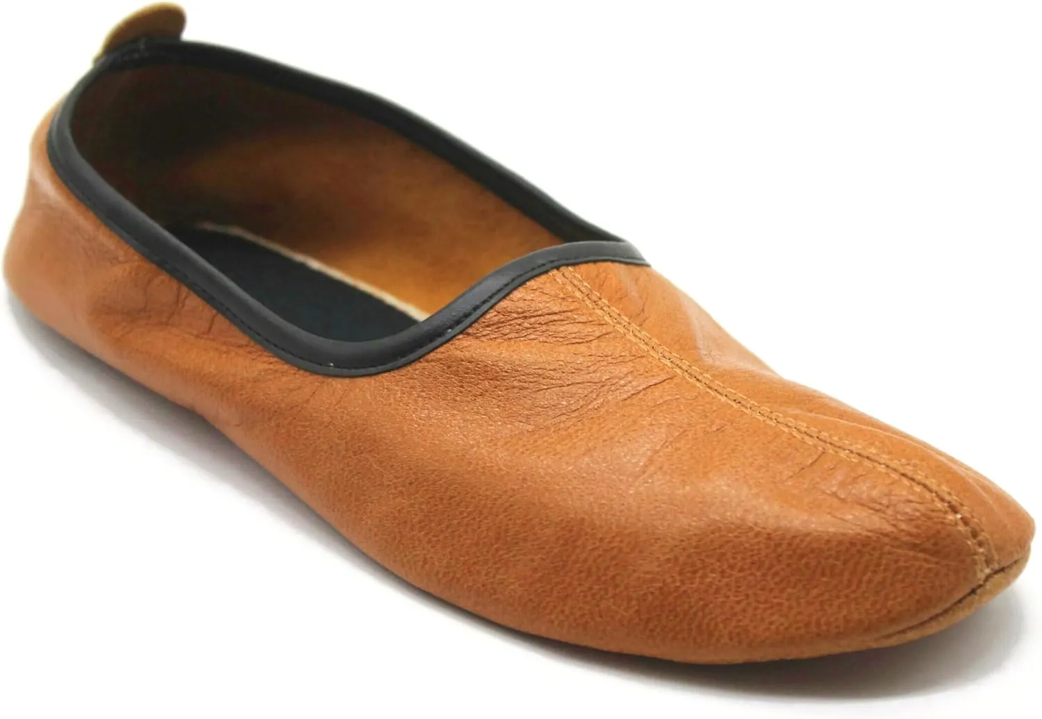 Womens Indoor Leather Slippers Antique Tan Traditional Babouche House Shoes Barefoot Moccasin
