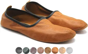 Womens Indoor Leather Slippers Antique Tan Traditional Babouche House Shoes Barefoot Moccasin