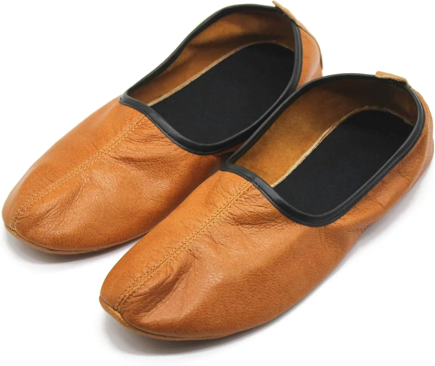 Womens Indoor Leather Slippers Antique Tan Traditional Babouche House Shoes Barefoot Moccasin