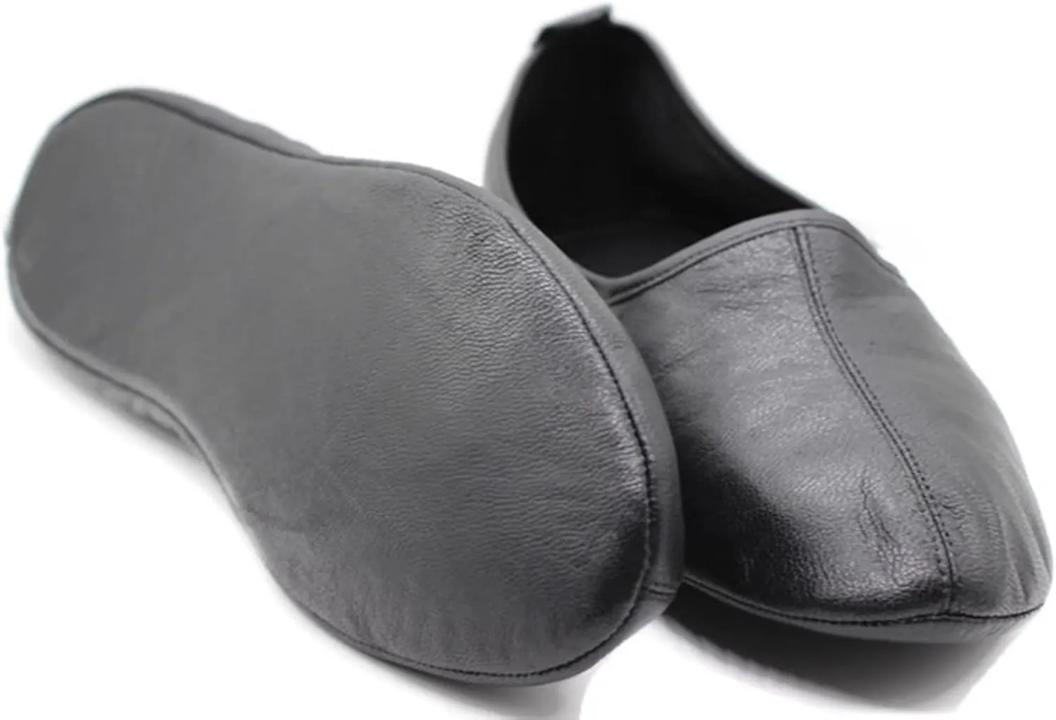Women's Indoor Leather Slippers Black Traditional Babouche House Shoes Moccasin