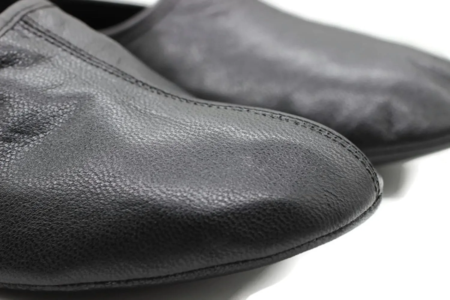 Women's Indoor Leather Slippers Black Traditional Babouche House Shoes Moccasin