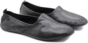 Women's Indoor Leather Slippers Black Traditional Babouche House Shoes Moccasin