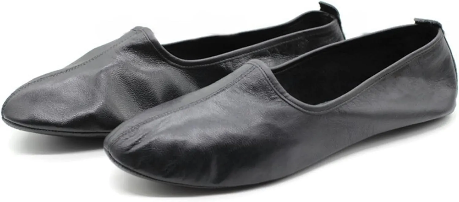 Women's Indoor Leather Slippers Black Traditional Babouche House Shoes Moccasin