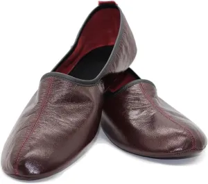 Women's Indoor Leather Slippers Bordeaux Traditional Babouche House Shoes Moccasin