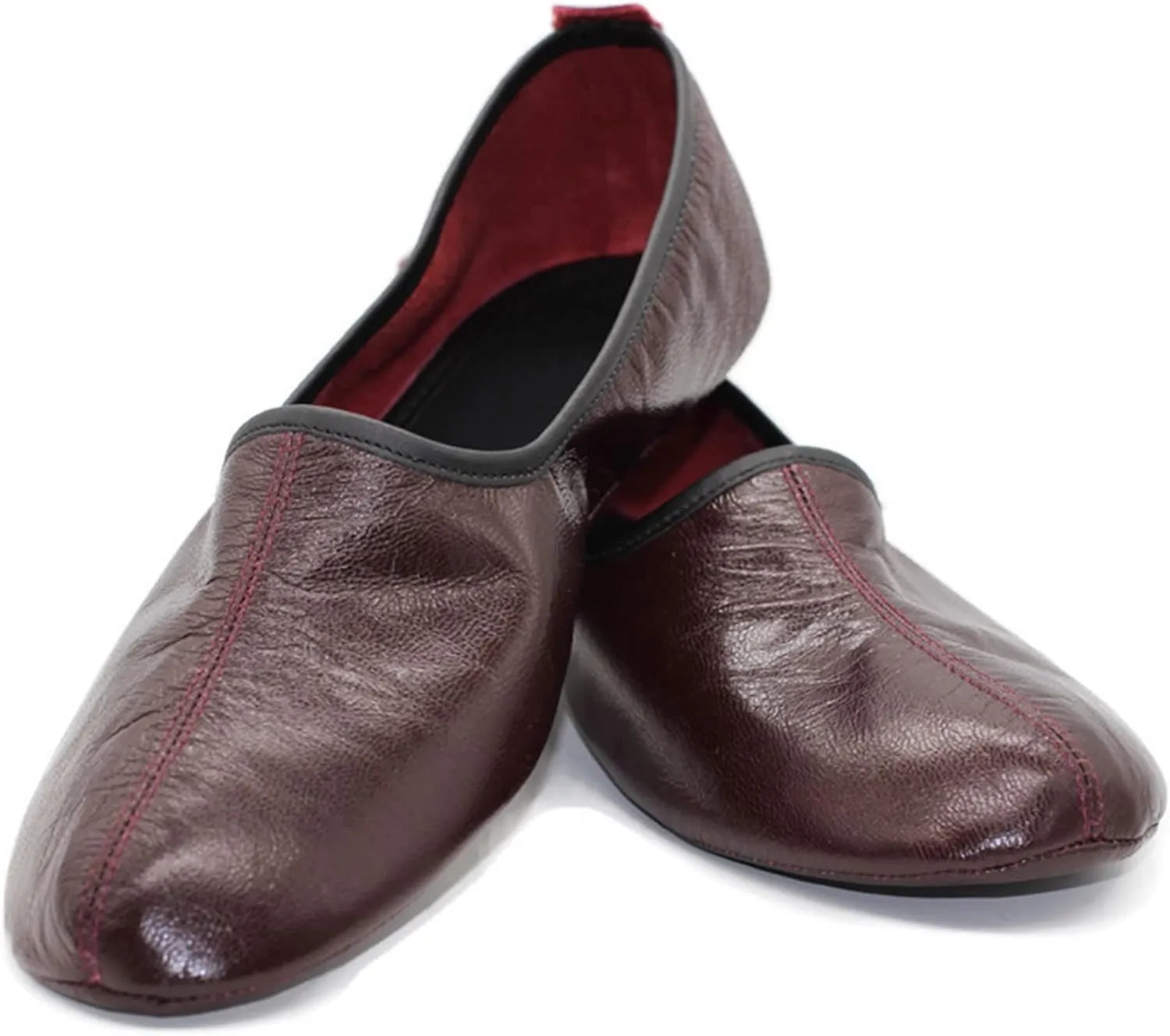 Women's Indoor Leather Slippers Bordeaux Traditional Babouche House Shoes Moccasin