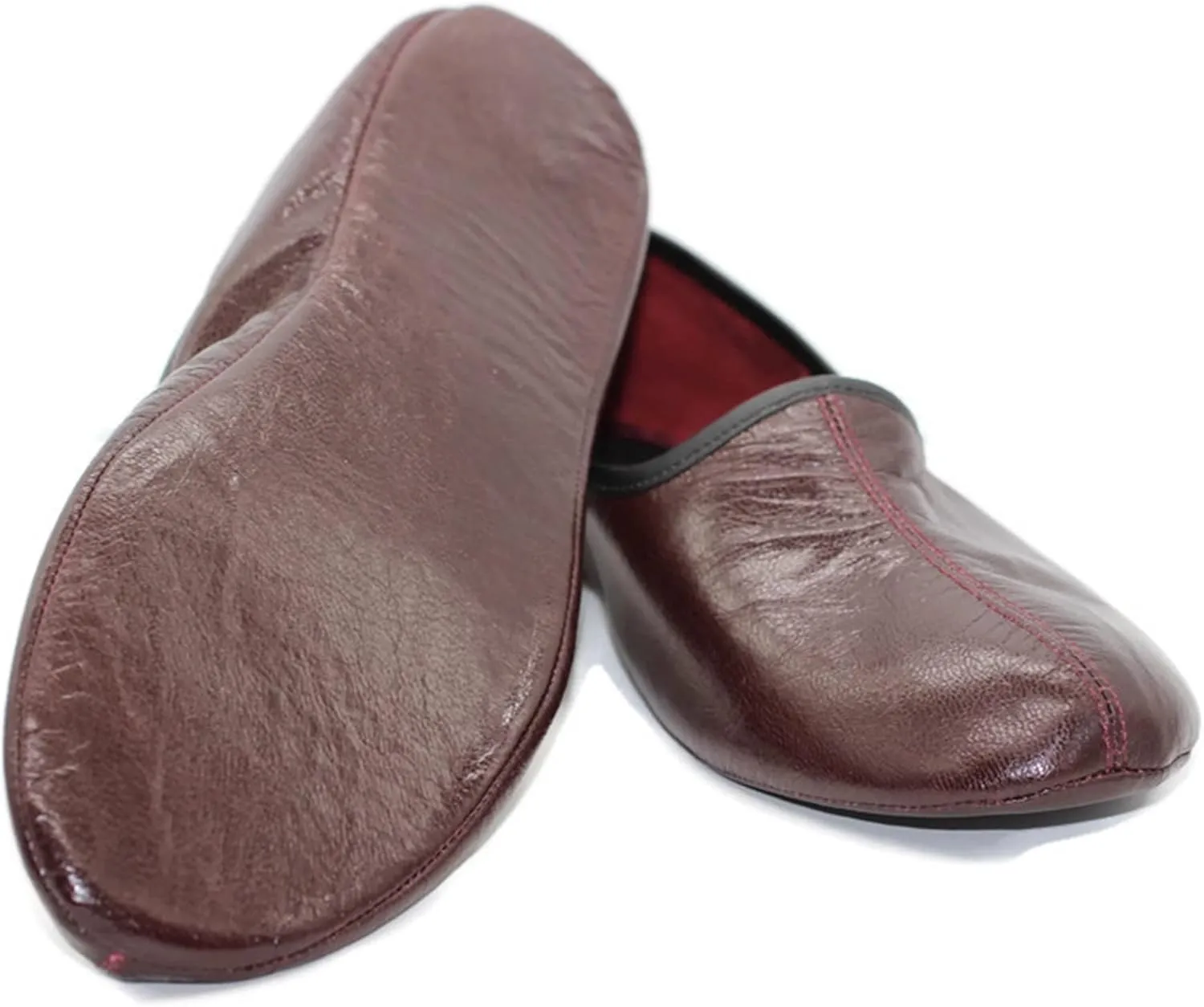 Women's Indoor Leather Slippers Bordeaux Traditional Babouche House Shoes Moccasin