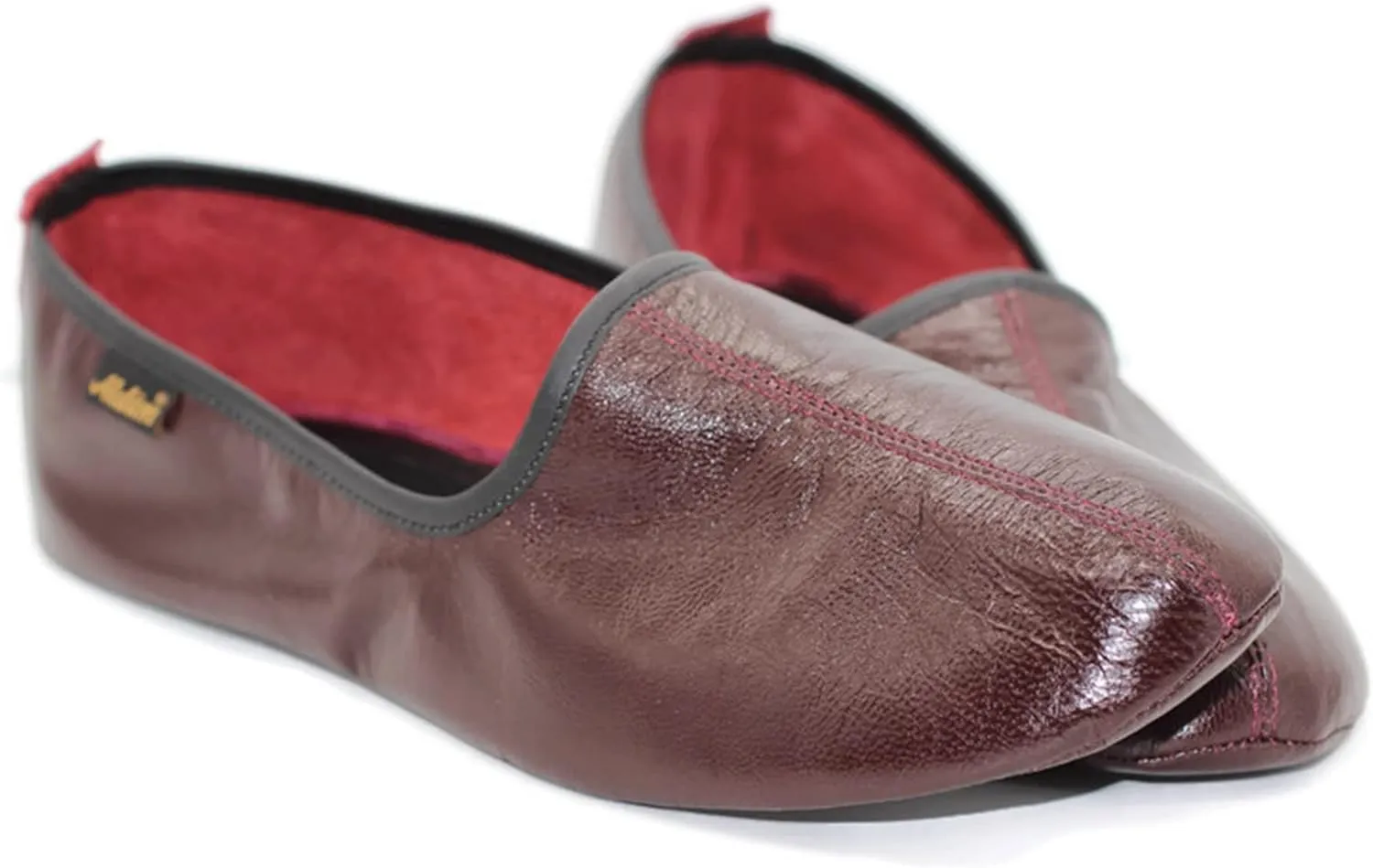 Women's Indoor Leather Slippers Bordeaux Traditional Babouche House Shoes Moccasin