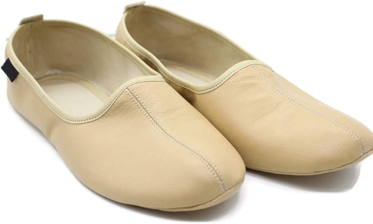 Women's Indoor Leather Slippers Cream Traditional Babouche House Shoes Moccasin