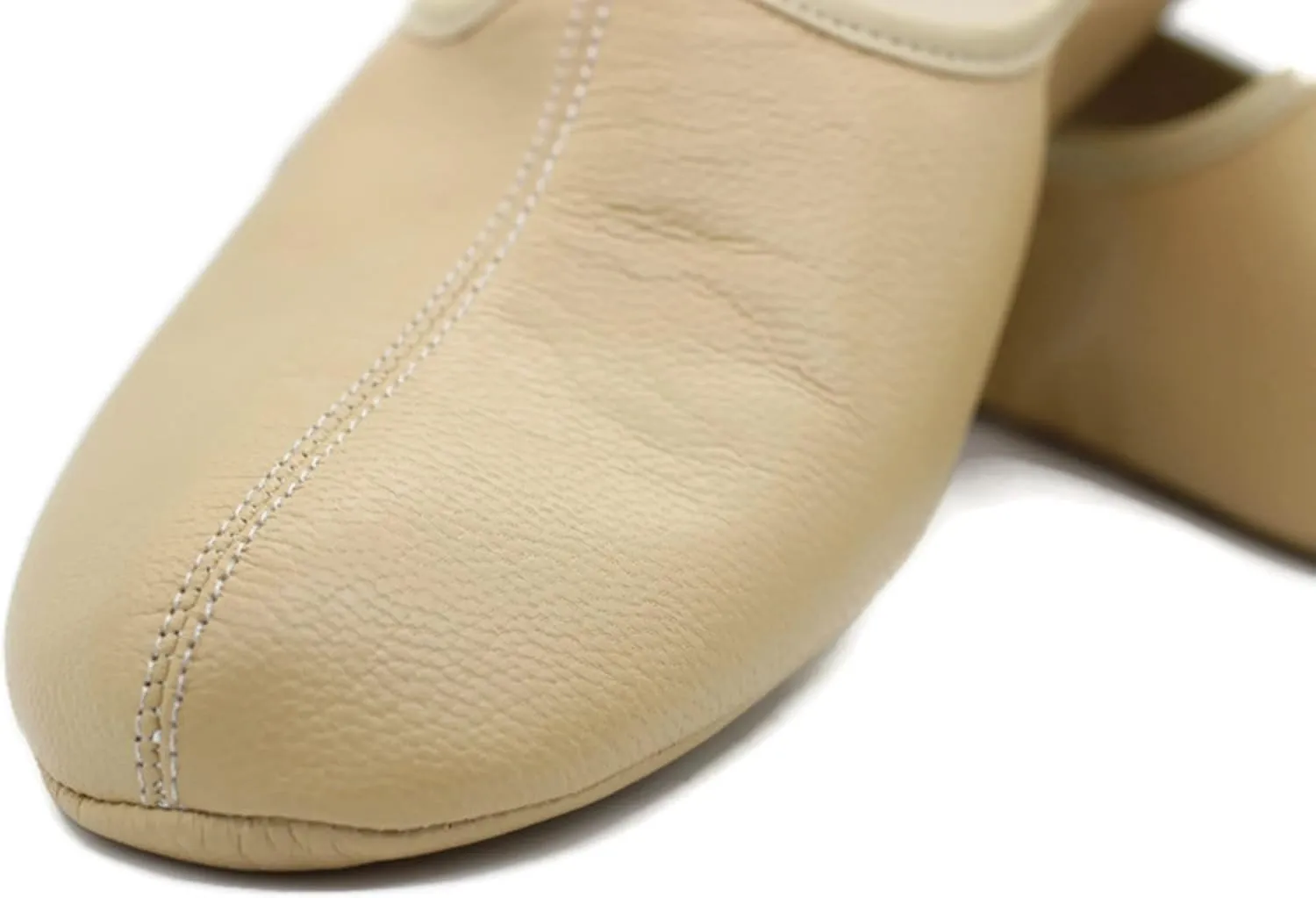 Women's Indoor Leather Slippers Cream Traditional Babouche House Shoes Moccasin