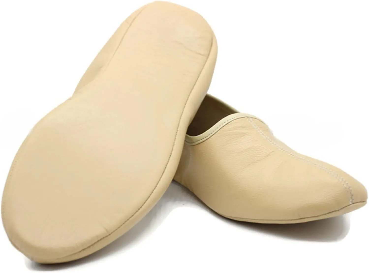 Women's Indoor Leather Slippers Cream Traditional Babouche House Shoes Moccasin