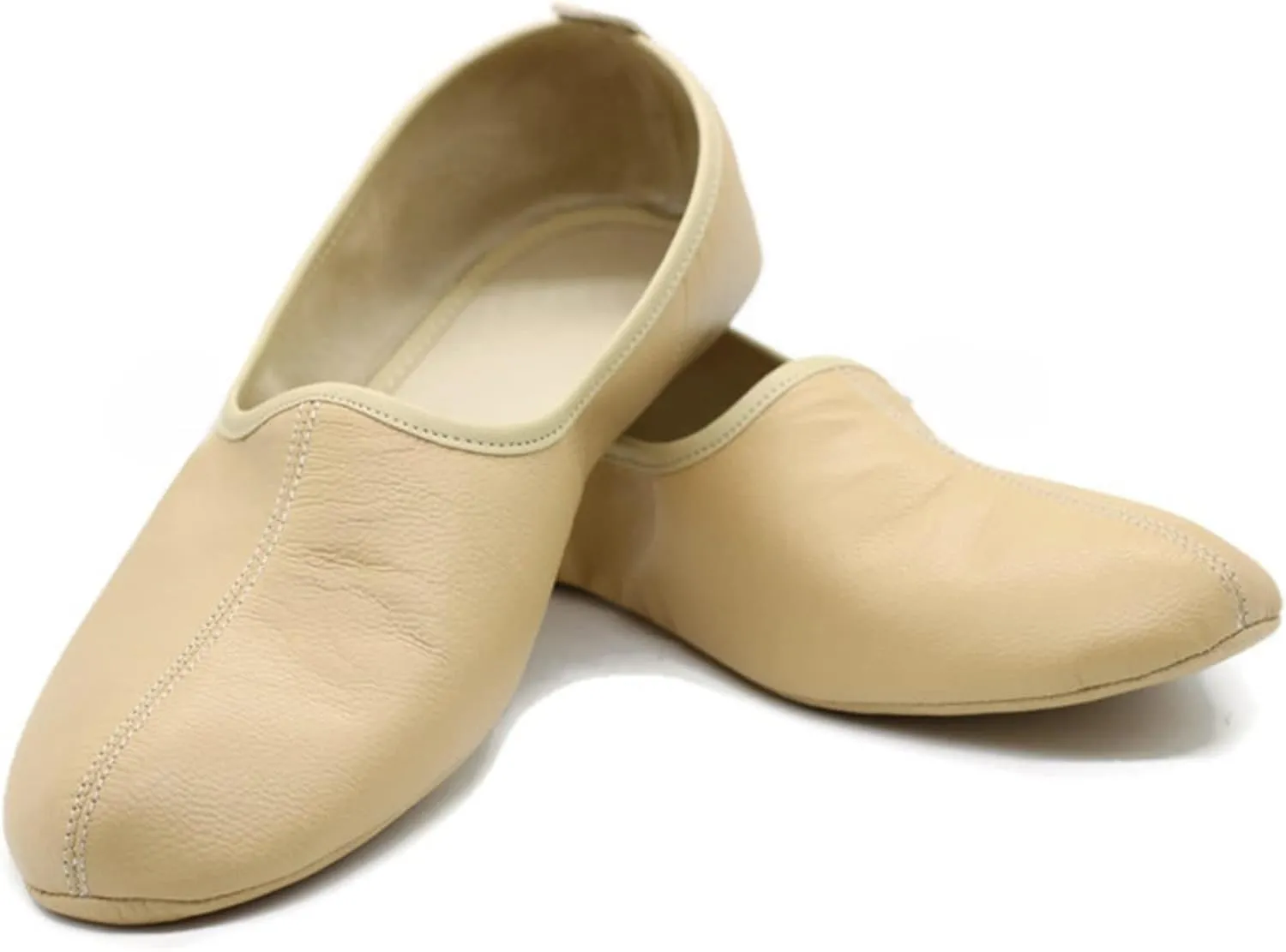Women's Indoor Leather Slippers Cream Traditional Babouche House Shoes Moccasin