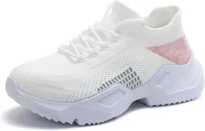 Women's Lightweight and Breathable Walking Sports Shoes - Comfortable and Cushioned Fitness Shoes with Breathable mesh for Daily Walking/Travel