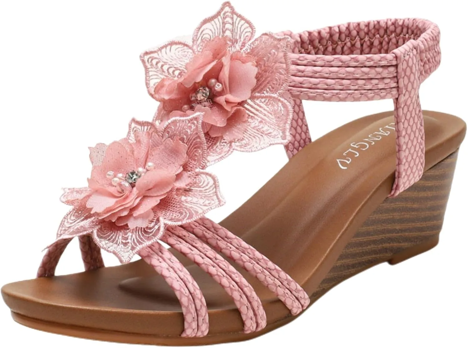 Women's Low Wedge Heels Summer Dressy Platform Sandals Ankle Strap Open Toe Slip On Flower Shoes Cute Comfy Wedges Heels Beach Sandal Bohemian Wedding Breathable Fashion Trendy Sandals