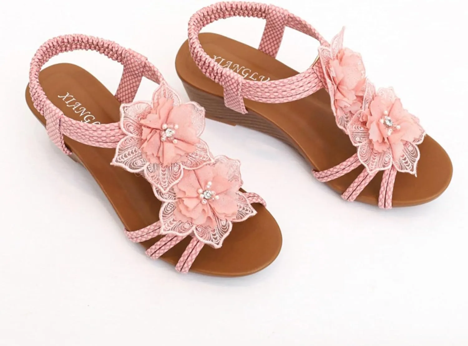 Women's Low Wedge Heels Summer Dressy Platform Sandals Ankle Strap Open Toe Slip On Flower Shoes Cute Comfy Wedges Heels Beach Sandal Bohemian Wedding Breathable Fashion Trendy Sandals