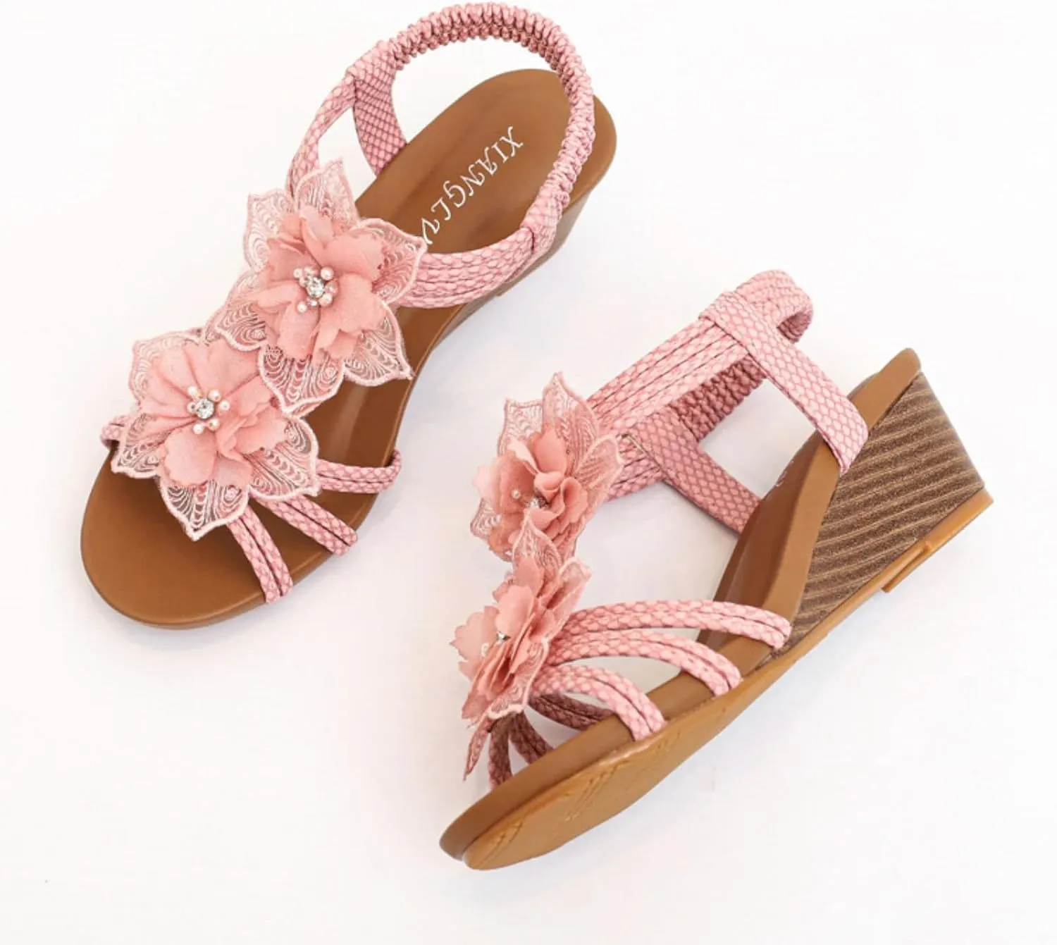 Women's Low Wedge Heels Summer Dressy Platform Sandals Ankle Strap Open Toe Slip On Flower Shoes Cute Comfy Wedges Heels Beach Sandal Bohemian Wedding Breathable Fashion Trendy Sandals