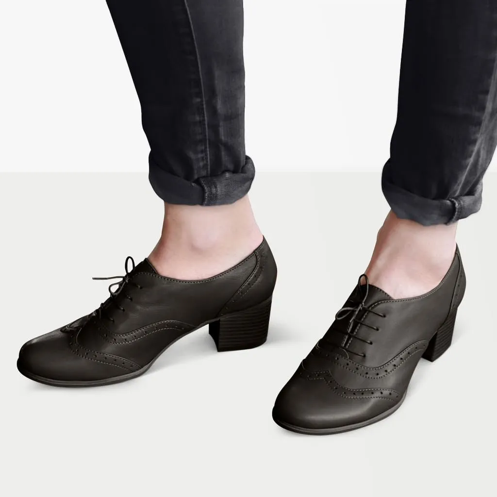 Womens Oxford Heels - Premium Black Leather Office Shoes for Women - 1.6" Heel - Handcrafted in Europe