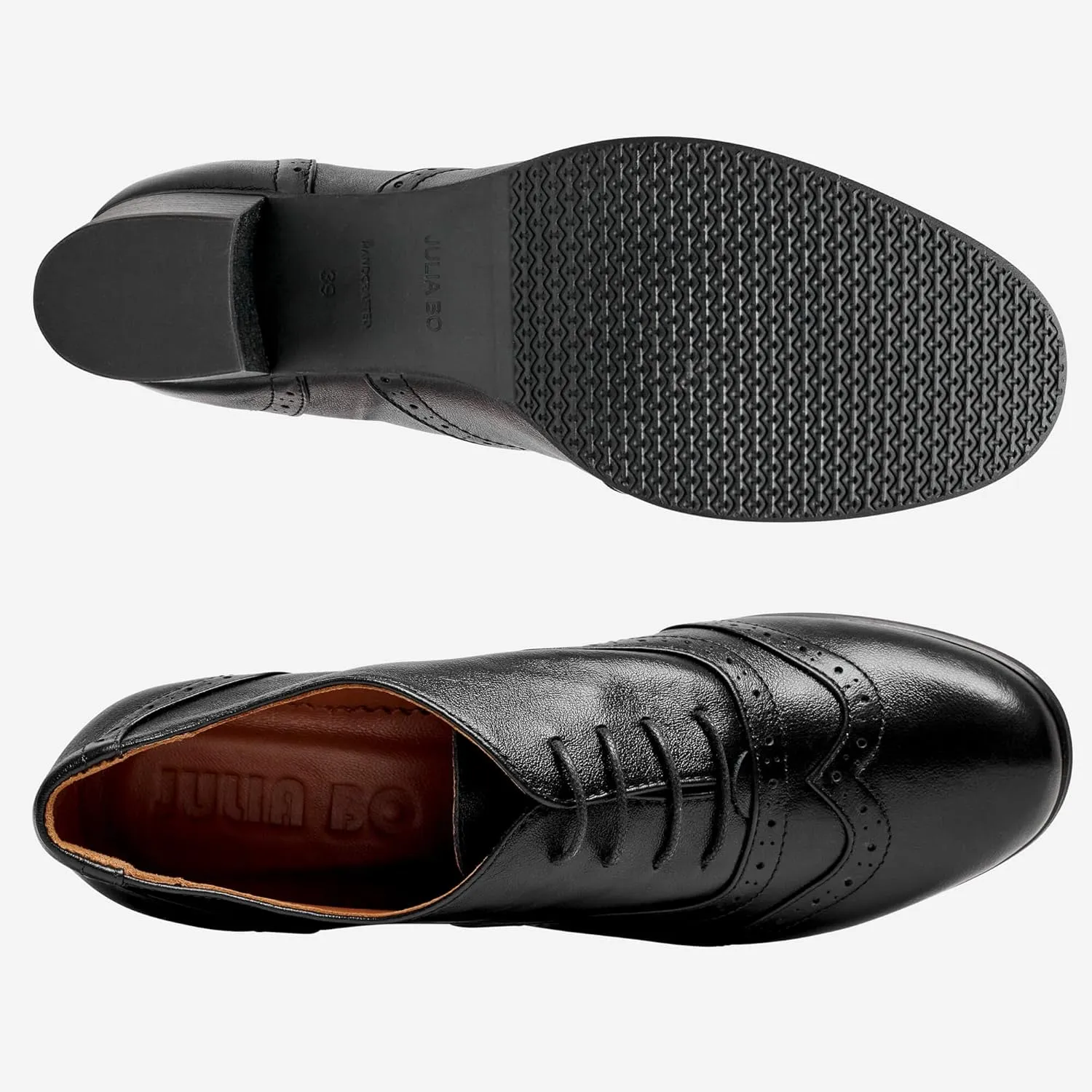 Womens Oxford Heels - Premium Black Leather Office Shoes for Women - 1.6" Heel - Handcrafted in Europe