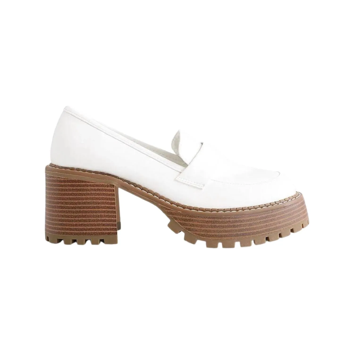 Women's Platform Dalilah Lug Sole Funky Loafers In White