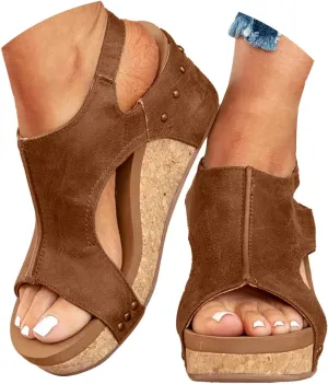 Womens Sandals Wedge Thick Bottom Studded Comfort Slope Sandals Women Summer Fashion Peep Toe Slip On Slide Slippers