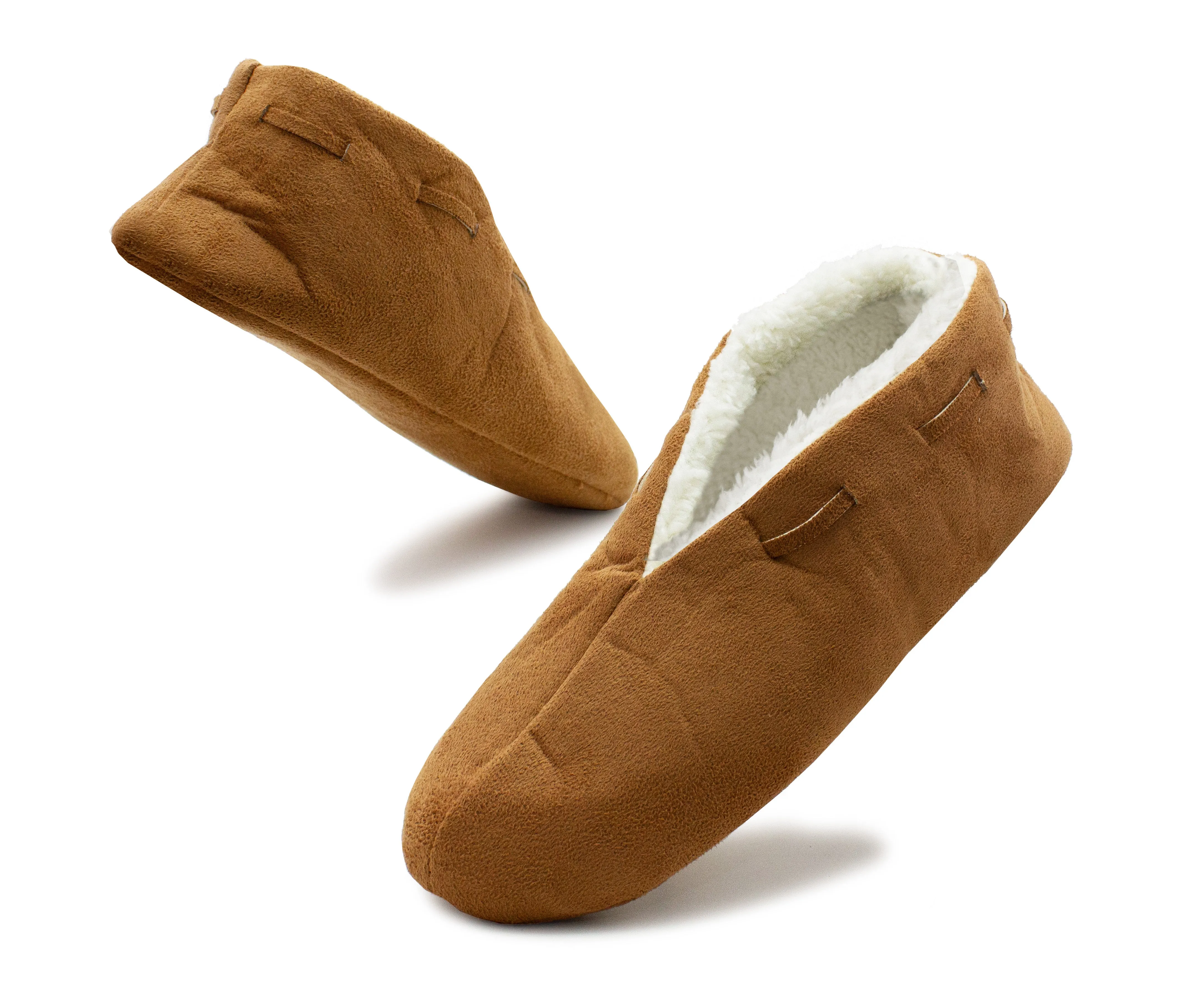 Womens Tan Faux Fur Lined Moccasin Slippers Lightweight Warm Cosy Slip On Faux Suede Loafer Soft Sole Indoor House Shoes