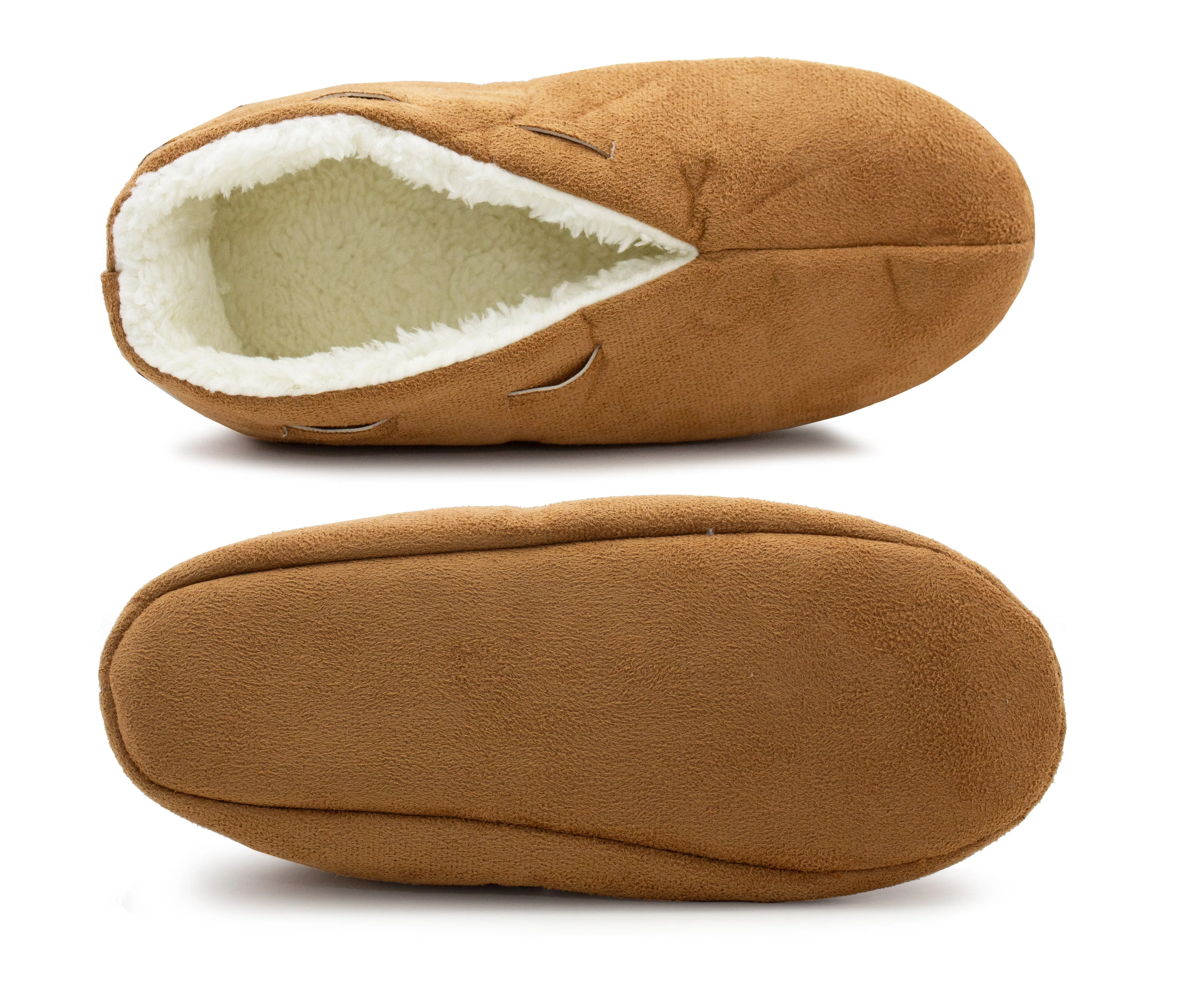 Womens Tan Faux Fur Lined Moccasin Slippers Lightweight Warm Cosy Slip On Faux Suede Loafer Soft Sole Indoor House Shoes