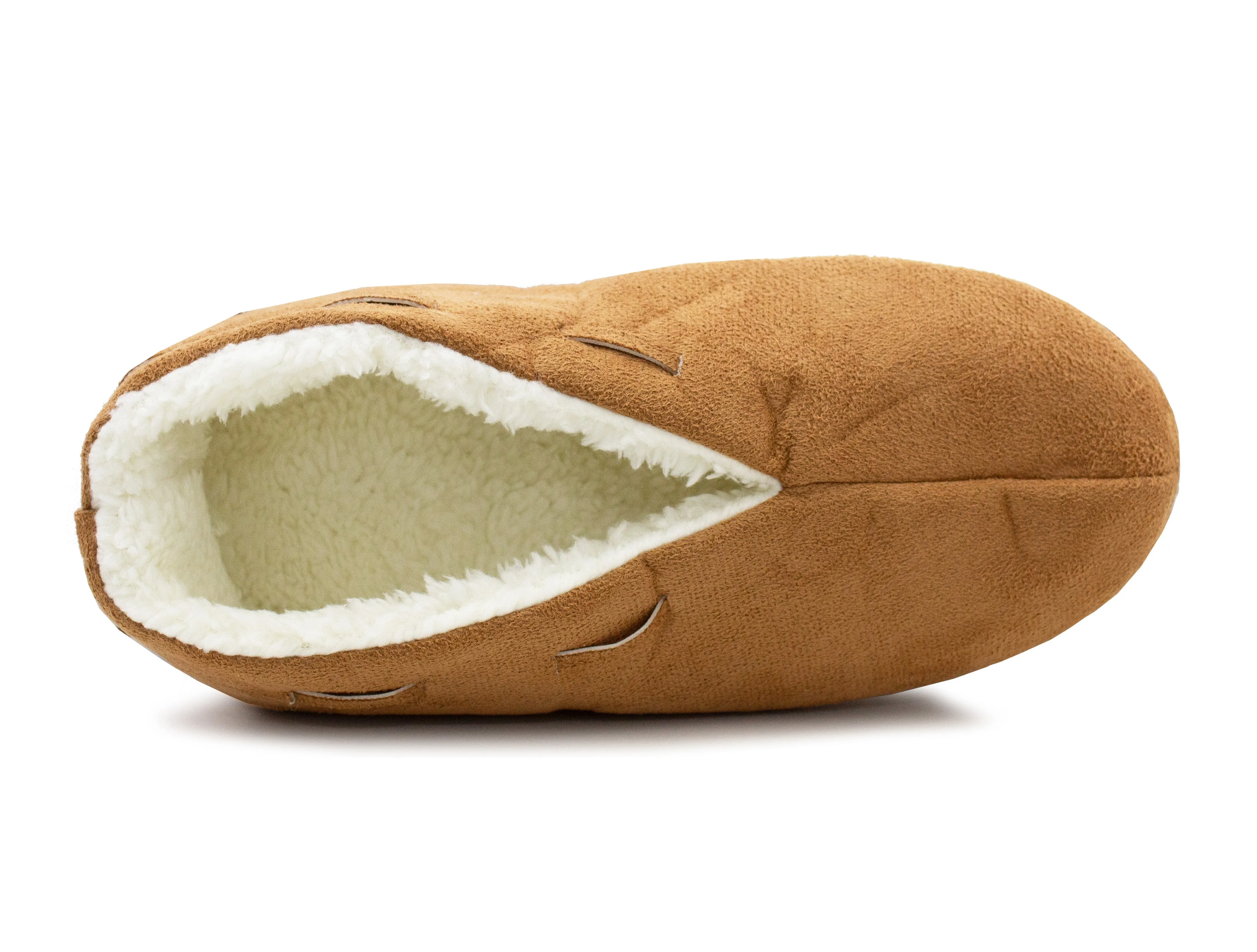 Womens Tan Faux Fur Lined Moccasin Slippers Lightweight Warm Cosy Slip On Faux Suede Loafer Soft Sole Indoor House Shoes