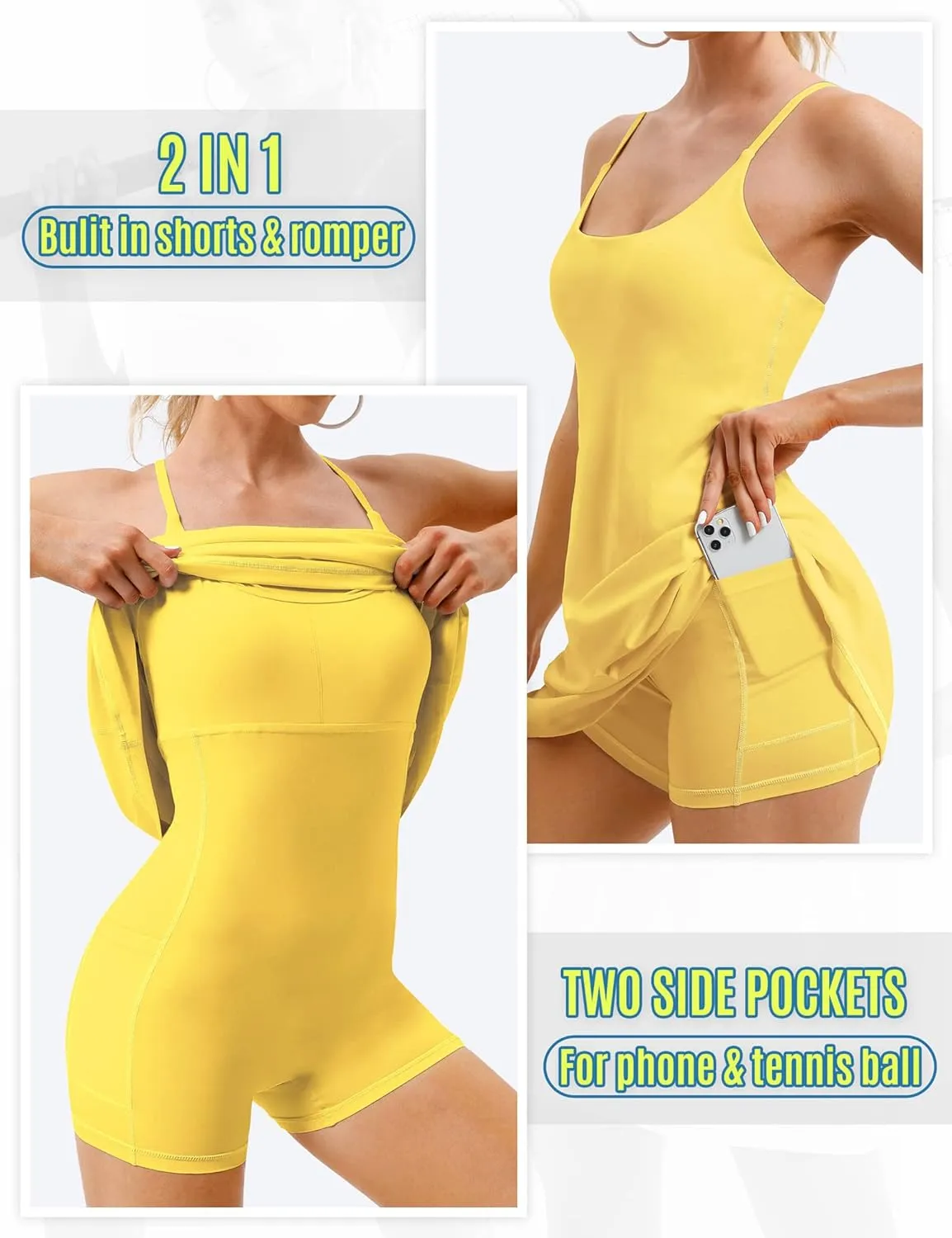 Womens Tennis Dress, Athletic Dress with Built-in Bra & Shorts Pockets Summer Dresses for Women Golf Outfits for Workout