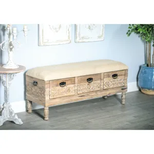 Wood Bench Solid Gorgias Storage One-touch operation 3-Drawer Rustic Broad collection