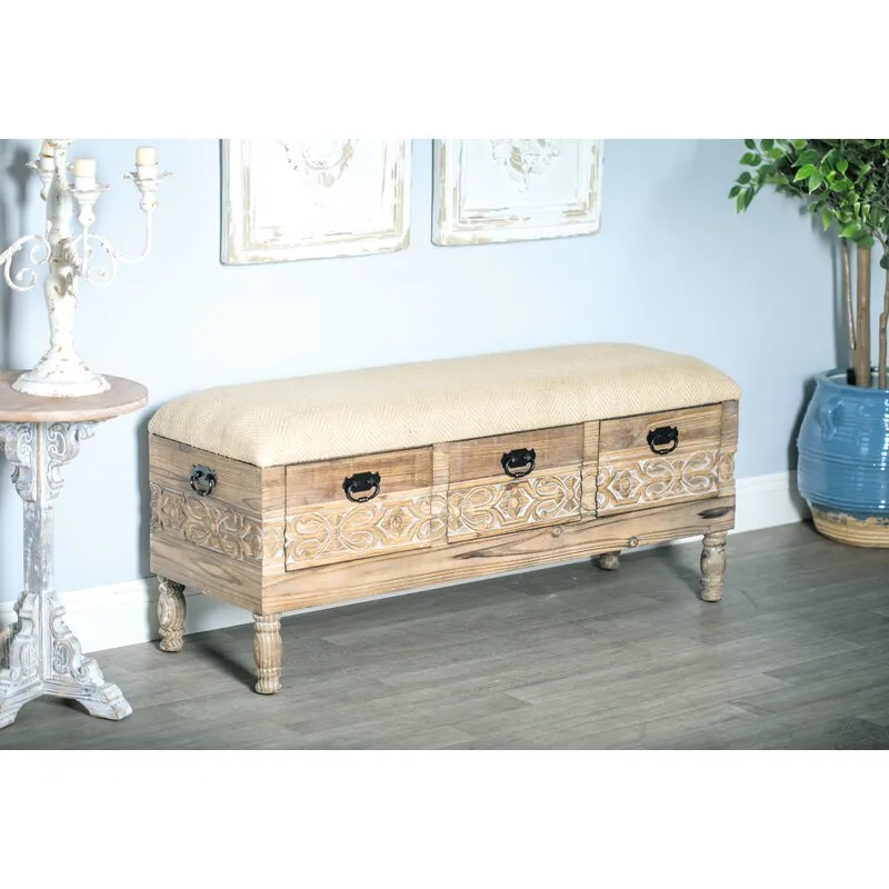 Wood Bench Solid Gorgias Storage One-touch operation 3-Drawer Rustic Broad collection