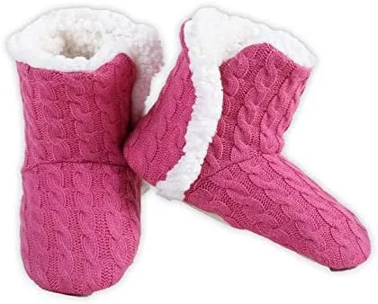 YELETE Women's Soft Cable Knit Faux Sherpa Lined Slippers
